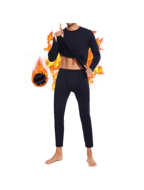 SIMIYA Thermal Underwear Set for Men Long Johns with Fleece Lined Long Sleeve Base Layer Set Top Bottom