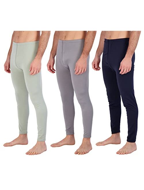 Real Essentials 3 Pack: Men's Thermal Underwear Base Layer Fleece Lined Pants with Fly - Long John Bottom(Big & Tall)