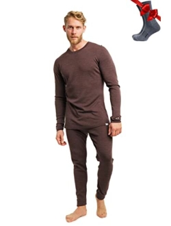 Merino.tech Merino Wool Base Layer Mens Set - Midweight, Heavyweight, Lite Merino Wool Thermal Underwear For Men Top, Bottom