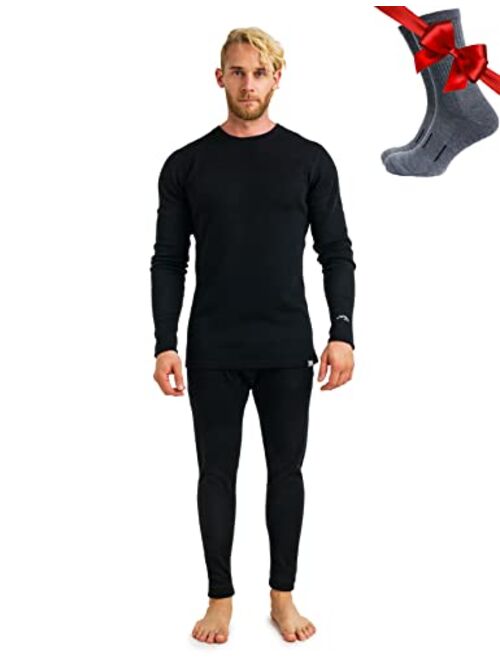 Merino.tech Merino Wool Base Layer Mens Set - Midweight, Heavyweight, Lite Merino Wool Thermal Underwear For Men Top, Bottom