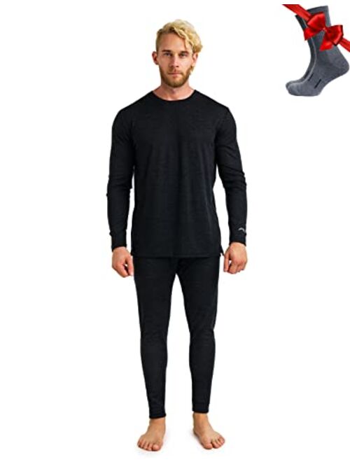 Merino.tech Merino Wool Base Layer Mens Set - Midweight, Heavyweight, Lite Merino Wool Thermal Underwear For Men Top, Bottom