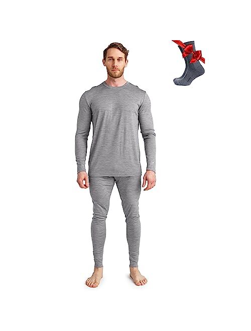 Merino.tech Merino Wool Base Layer Mens Set - Midweight, Heavyweight, Lite Merino Wool Thermal Underwear For Men Top, Bottom