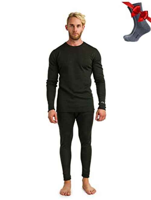 Merino.tech Merino Wool Base Layer Mens Set - Midweight, Heavyweight, Lite Merino Wool Thermal Underwear For Men Top, Bottom