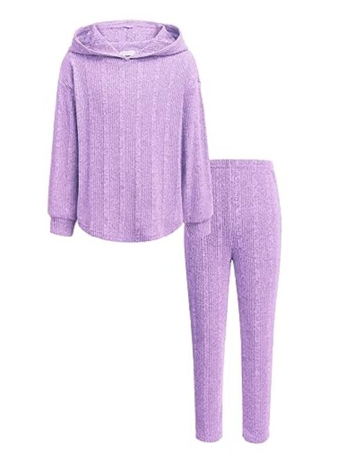 Arshiner Girl's Sweaters Set 2 Piece Outfits Rib-Knit Sweatsuits Cute Pullover Sweatshirt and Sweatpants Kids Tracksuits