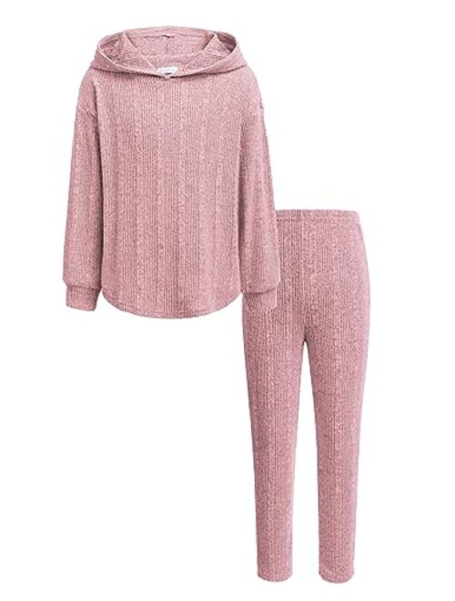 Arshiner Girl's Sweaters Set 2 Piece Outfits Rib-Knit Sweatsuits Cute Pullover Sweatshirt and Sweatpants Kids Tracksuits