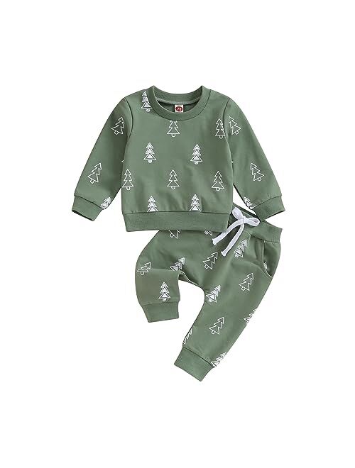 Amnnchya Christmas Toddler Outfit Baby Girl Boy Tree Long Sleeve Sweatshhirt Pants Infant Fall Winter Christmas Clothes