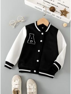 SHEIN Kids Academe Toddler Boys Letter Patched Thermal Varsity Jacket