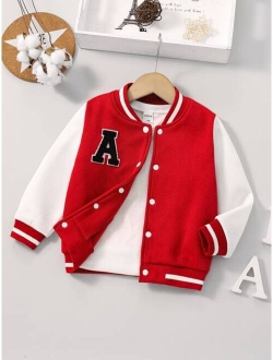 SHEIN Kids Academe Toddler Boys Letter Patched Thermal Varsity Jacket