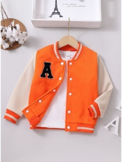 SHEIN Kids Academe Toddler Boys Letter Patched Thermal Varsity Jacket