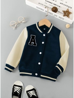 SHEIN Kids Academe Toddler Boys Letter Patched Thermal Varsity Jacket