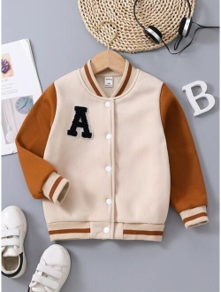 SHEIN Kids Academe Toddler Boys Letter Patched Thermal Varsity Jacket