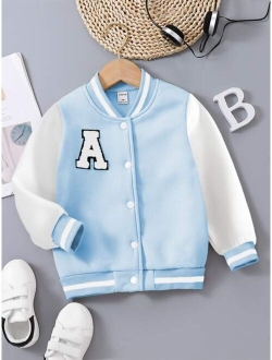 SHEIN Kids Academe Toddler Boys Letter Patched Thermal Varsity Jacket