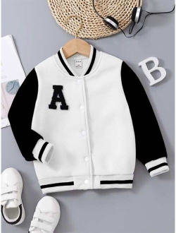 SHEIN Kids Academe Toddler Boys Letter Patched Thermal Varsity Jacket