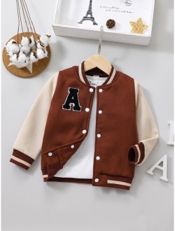 SHEIN Kids Academe Toddler Boys Letter Patched Thermal Varsity Jacket