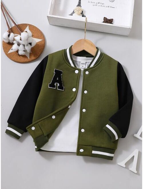 SHEIN Kids Academe Toddler Boys Letter Patched Thermal Varsity Jacket