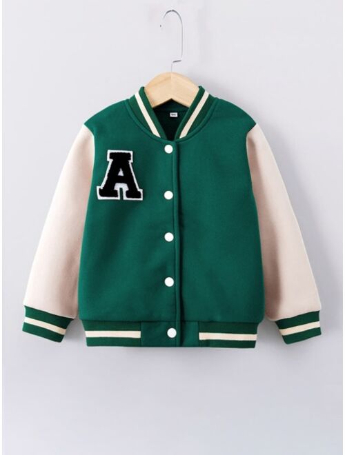 SHEIN Kids Academe Toddler Boys Letter Patched Thermal Varsity Jacket