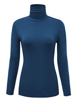 AUHEGN Women's Long Sleeve Lightweight Turtleneck Top Slim Fit Pullover T-Shirt (S-XXL)