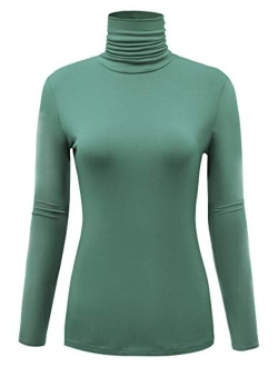 AUHEGN Women's Long Sleeve Lightweight Turtleneck Top Slim Fit Pullover T-Shirt (S-XXL)