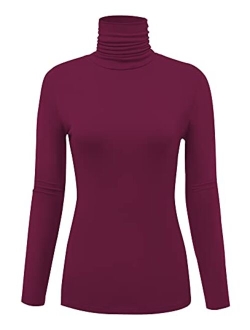 AUHEGN Women's Long Sleeve Lightweight Turtleneck Top Slim Fit Pullover T-Shirt (S-XXL)