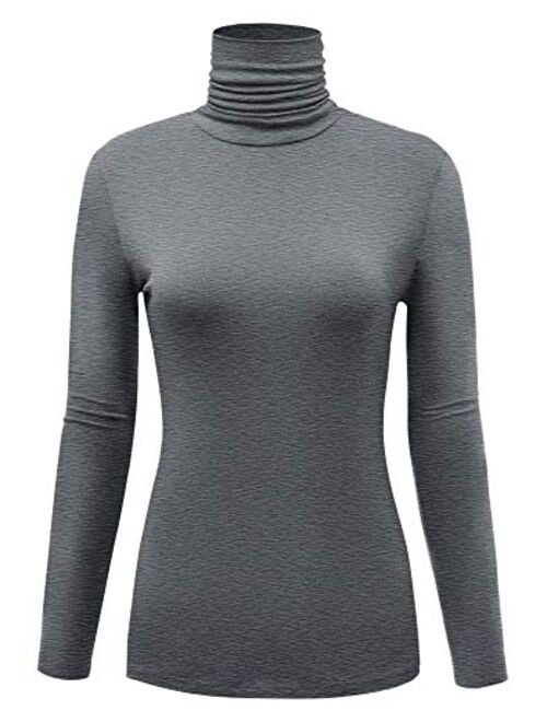 AUHEGN Women's Long Sleeve Lightweight Turtleneck Top Slim Fit Pullover T-Shirt (S-XXL)