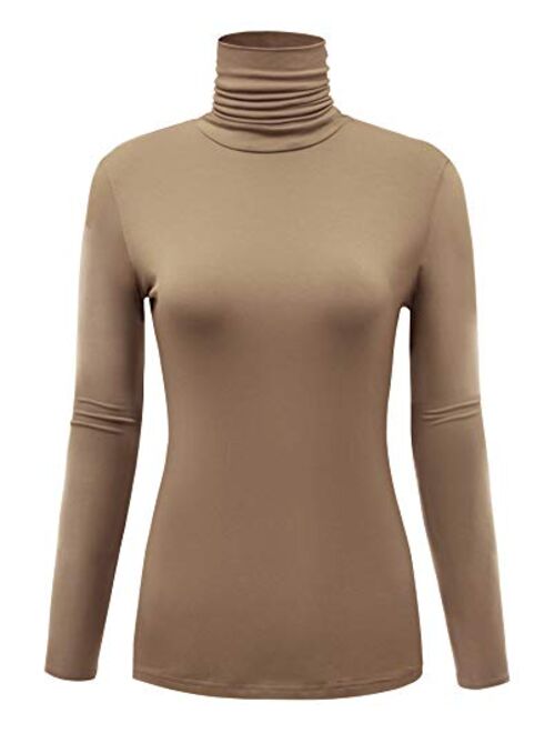 AUHEGN Women's Long Sleeve Lightweight Turtleneck Top Slim Fit Pullover T-Shirt (S-XXL)