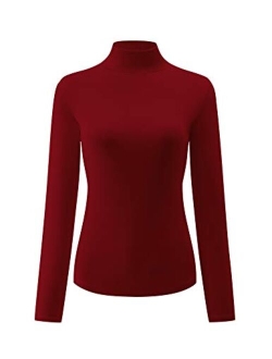 KLOTHO Womens Slim Fitted Mock Turtleneck Tops Long Sleeve Lightweight Base Layer Shirts