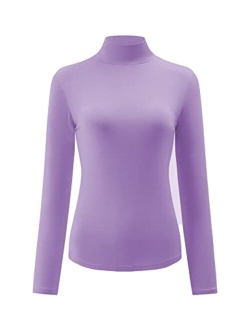 KLOTHO Womens Slim Fitted Mock Turtleneck Tops Long Sleeve Lightweight Base Layer Shirts