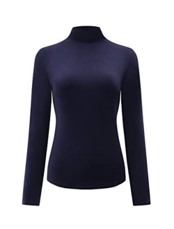 KLOTHO Womens Slim Fitted Mock Turtleneck Tops Long Sleeve Lightweight Base Layer Shirts