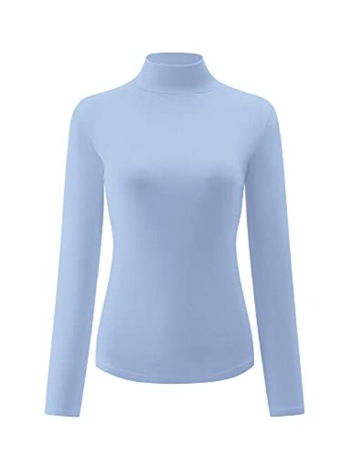 KLOTHO Womens Slim Fitted Mock Turtleneck Tops Long Sleeve Lightweight Base Layer Shirts