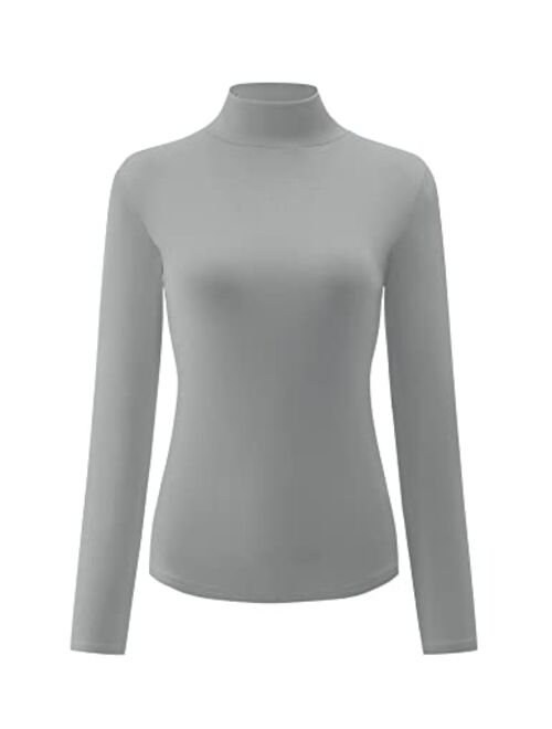 KLOTHO Womens Slim Fitted Mock Turtleneck Tops Long Sleeve Lightweight Base Layer Shirts