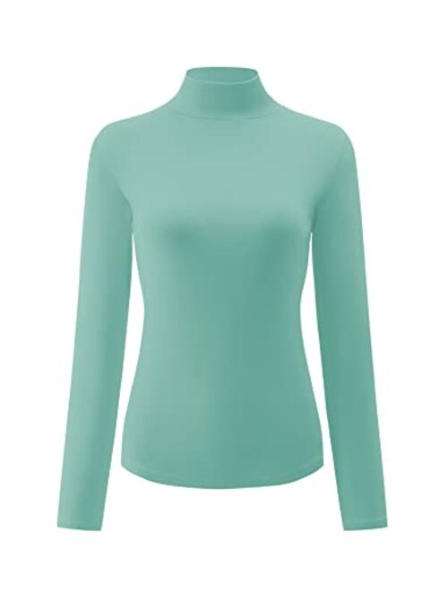 KLOTHO Womens Slim Fitted Mock Turtleneck Tops Long Sleeve Lightweight Base Layer Shirts