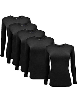 Natural Uniforms Women's Under Scrub Tee Crew Neck Long Sleeve T-Shirt-5-Pack