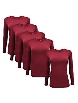 Natural Uniforms Women's Under Scrub Tee Crew Neck Long Sleeve T-Shirt-5-Pack