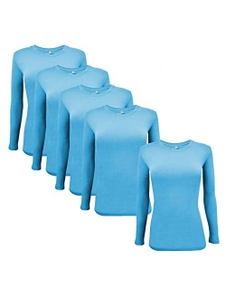 Natural Uniforms Women's Under Scrub Tee Crew Neck Long Sleeve T-Shirt-5-Pack