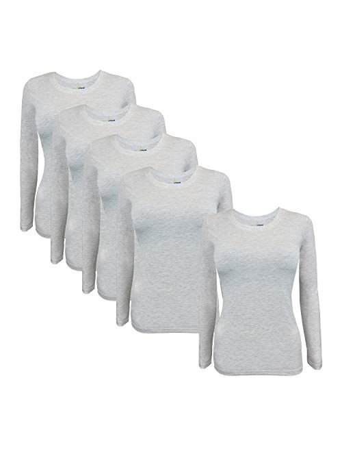 Natural Uniforms Women's Under Scrub Tee Crew Neck Long Sleeve T-Shirt-5-Pack