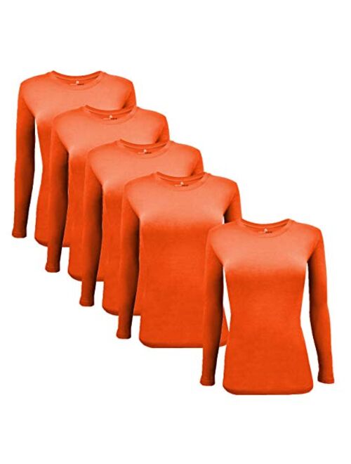 Natural Uniforms Women's Under Scrub Tee Crew Neck Long Sleeve T-Shirt-5-Pack