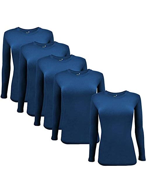 Natural Uniforms Women's Under Scrub Tee Crew Neck Long Sleeve T-Shirt-5-Pack