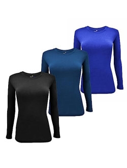 Natural Uniforms Women's Under Scrub Tee Crew Neck Long Sleeve T-Shirt Pack of 3 - Multi Pack of 3