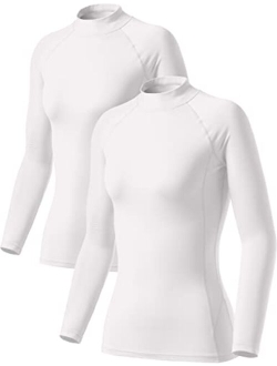 TSLA 1 or 2 Pack Women's Thermal Long Sleeve Tops, Mock Turtle & Crew Neck Shirts, Fleece Lined Compression Base Layer