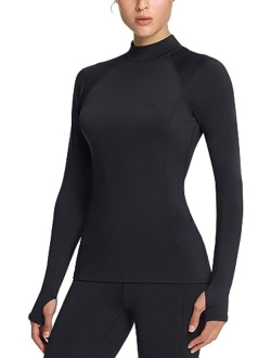 TSLA 1 or 2 Pack Women's Thermal Long Sleeve Tops, Mock Turtle & Crew Neck Shirts, Fleece Lined Compression Base Layer