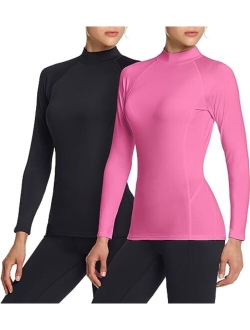 TSLA 1 or 2 Pack Women's Thermal Long Sleeve Tops, Mock Turtle & Crew Neck Shirts, Fleece Lined Compression Base Layer