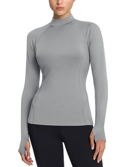 TSLA 1 or 2 Pack Women's Thermal Long Sleeve Tops, Mock Turtle & Crew Neck Shirts, Fleece Lined Compression Base Layer