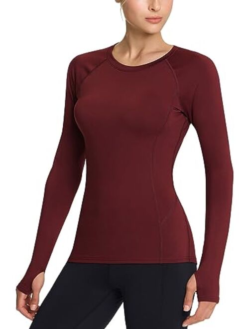 TSLA 1 or 2 Pack Women's Thermal Long Sleeve Tops, Mock Turtle & Crew Neck Shirts, Fleece Lined Compression Base Layer