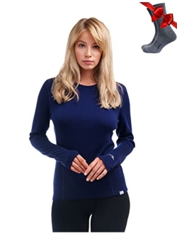 Merino.tech Merino Wool Base Layer Women 100% Merino Wool Lightweight, Midweight Long Sleeve Thermal Shirts + Wool Socks