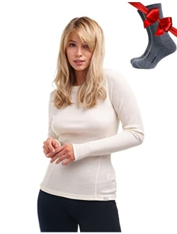 Merino.tech Merino Wool Base Layer Women 100% Merino Wool Lightweight, Midweight Long Sleeve Thermal Shirts + Wool Socks