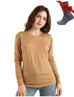 Merino.tech Merino Wool Base Layer Women 100% Merino Wool Lightweight, Midweight Long Sleeve Thermal Shirts + Wool Socks