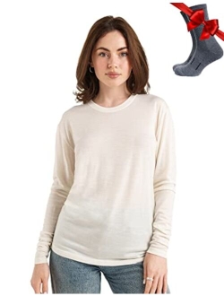 Merino.tech Merino Wool Base Layer Women 100% Merino Wool Lightweight, Midweight Long Sleeve Thermal Shirts + Wool Socks