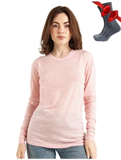 Merino.tech Merino Wool Base Layer Women 100% Merino Wool Lightweight, Midweight Long Sleeve Thermal Shirts + Wool Socks