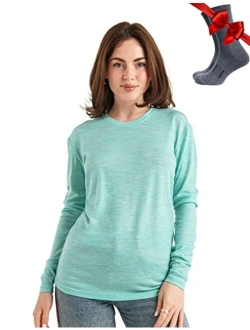 Merino.tech Merino Wool Base Layer Women 100% Merino Wool Lightweight, Midweight Long Sleeve Thermal Shirts + Wool Socks