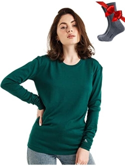 Merino.tech Merino Wool Base Layer Women 100% Merino Wool Lightweight, Midweight Long Sleeve Thermal Shirts + Wool Socks